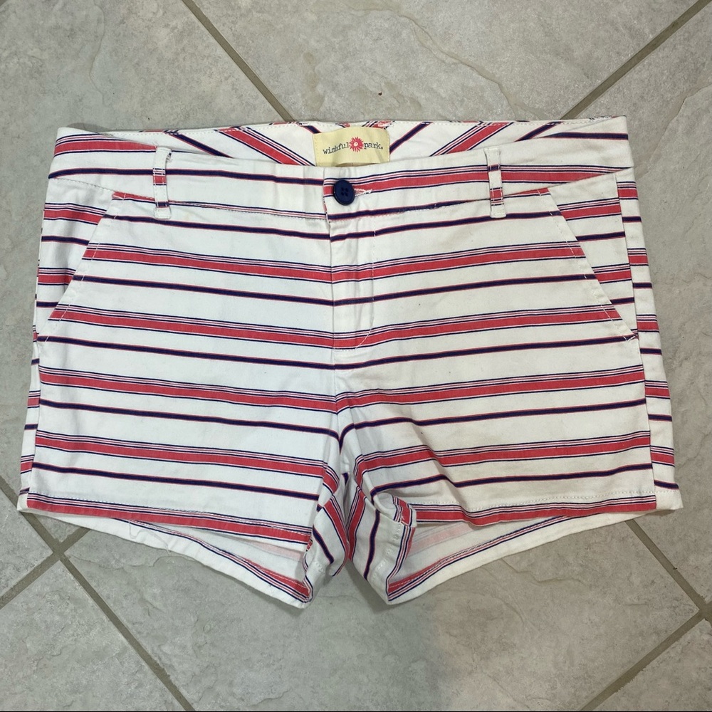 Wishful Park Striped Shorts Size 9 Striped Red White Mid Waist women Sho…